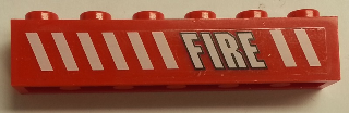 Lego Brick 1 x 6 with White Stripes and 'FIRE' Pattern Model Right Side (Sticker) - Set 7046 / Red