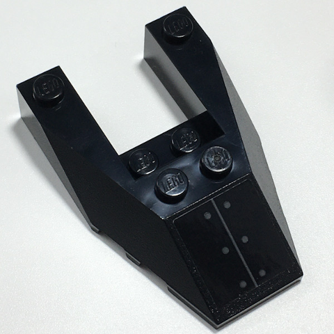 Lego Wedge 6 x 4 Cutout with Stud Notches with Dark Bluish Gray Line and Rivets on Black Background Pattern (Sticker) - Set 70917