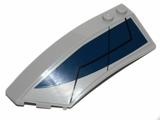 Lego Wedge 8 x 3 x 2 Open Left with Dark Blue Curved Triangle and Black Lines Pattern (Sticker) - Set 75022 / Light Bluish Gray