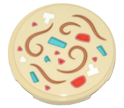 Lego Tile, Round 3 x 3 with Hot Pot Soup with Medium Nougat Noodles, White, Red, and Dark Turquoise Ingredients Pattern (Sticker) - Set 80036