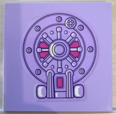 Lego Tile 6 x 6 with Bottom Tubes, Textured Surface with Vault Door, Dark Pink and White Highlights and Dark Purple Outlines Pattern (Sticker) - 43248 / Lavender