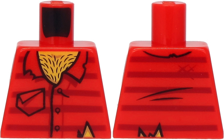 Lego Torso Worn Shirt with Dark Red Stripes and Pocket, Hairy Chest Pattern / Red