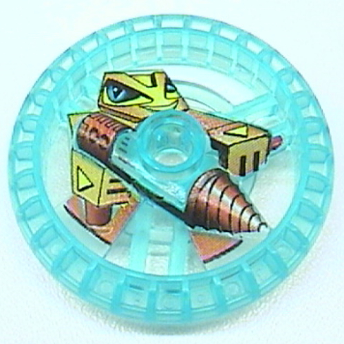 Lego Technic Disc 5 x 5 Notched, Driller Print / Trans-Light Blue