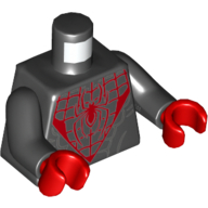 Lego Torso Muscles, Red Webbing and Spider Logo Print, Black Arms, Red Hands / Black
