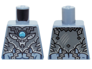 Lego Torso Chima Dark Bluish Gray Armor, Silver Buckles, Bat Pendant and Dark Azure Round Jewel (Chi) Pattern / Sand Blue