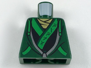 Lego Torso Hoodie with Bright Green Ties and Trim over Ninjago Robe with Ninjago Logogram 'NINJA' Pattern / Dark Green