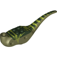 Lego Animal Body Part, Dinosaur, Raptor Body with Dark Green Top with Lime Stripes Print / Olive Green