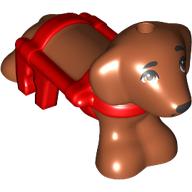 Lego Animal, Dog, Dachshund with Red Harness Pattern (Pickle) / Dark Orange