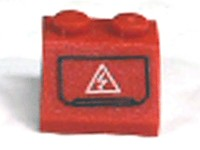 Lego Slope 45 2 x 2 with White Electricity Danger Sign in Black Outline Pattern (Sticker) - Set 7701 / Red