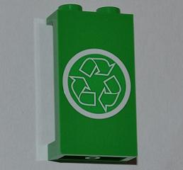 Lego Panel 1 x 2 x 3 with Side Supports - Hollow Studs with Recycling Arrows on Green Background Pattern (Sticker) - Set 4432