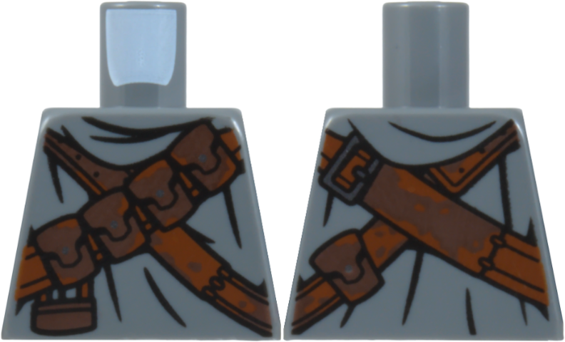 Lego Torso SW Jawa with Dark Brown and Reddish Brown Pouches and Straps, Silver Buckle and Buttons, Black Folds Pattern