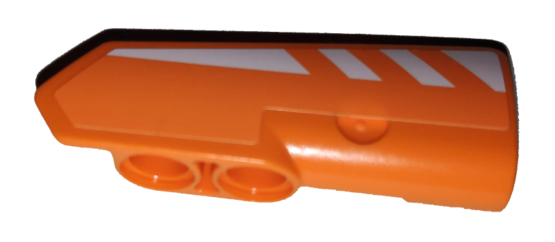 Lego Technic, Panel Fairing #21 Very Small Smooth, Side B with White Stripes on Black Background Pattern (Sticker) - Set 42038 / Orange