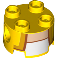 Lego Brick Round 2 x 2, Pin Holes with Gold Lapels, Dark Orange Trim, and White Undershirt Print / Yellow