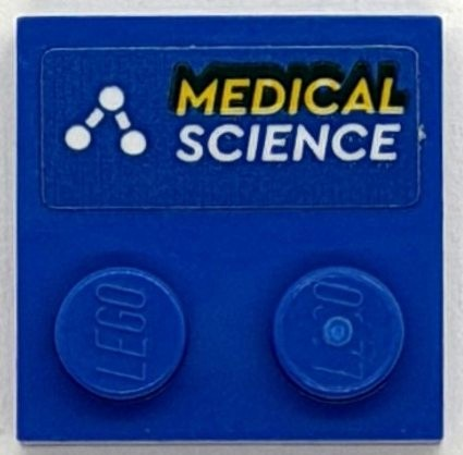 Lego Tile, Modified 2 x 2 with Studs on Edge with White and Yellow 'MEDICAL SCIENCE' Pattern (Sticker) - Set 76294