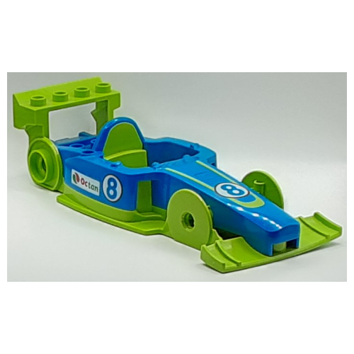 Lego Duplo Toolo Formula Car Chassis Assembly with Blue Top and Number 8 and Octan Logo Print