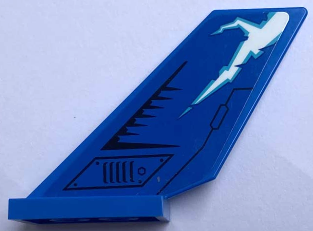 Lego Tail Shuttle with White Lightning, Black Hatch, Rivets and Air Vent Pattern Model Left Side (Sticker) - Set 71699 / Blue