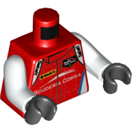 Lego Torso Racing Jacket, 'Sabelt' Logo on Shoulders and 'SCUDERIA CORSA' Logo on Front and Back Print, White Arms, Black Hands / Red