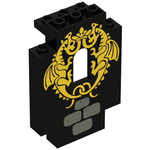 Lego Panel 2 x 5 x 6 Wall with 2 Yellow Dragons Print