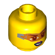 Lego Minifig Head Caila Phoenix, Glasses with Orange Digital Lenses, Pink Lips, Lopsided Clenched Teeth Print [Hollow Stud] / Yellow