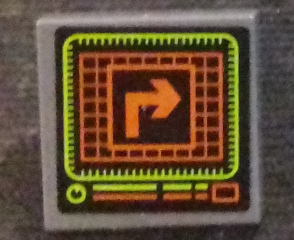 Lego Tile 2 x 2 with Computer Screen with Turn Right Arrow in Center of Grid Pattern (Sticker) - Set 76023 / Dark Bluish Gray