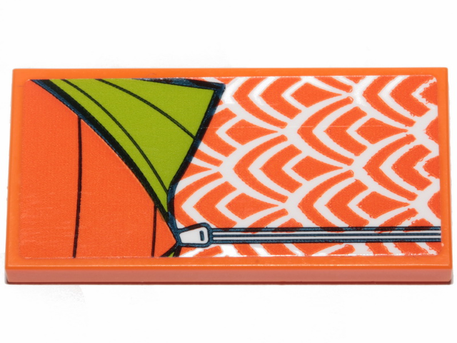 Lego Tile 2 x 4 with Orange and Lime Sleeping Bag Pattern (Sticker) - Set 41424 / Orange