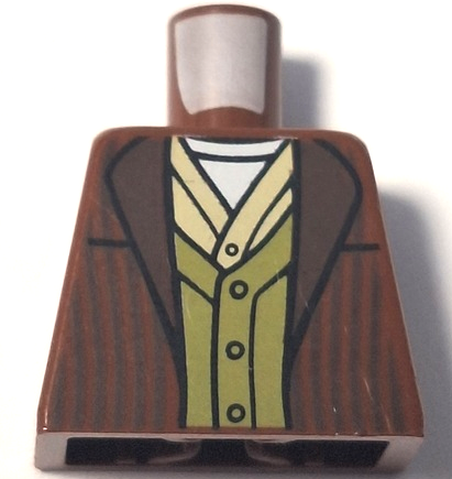 Lego Torso Jacket with Stripes, Olive Green Cardigan, Tan and White Shirt Pattern / Reddish Brown