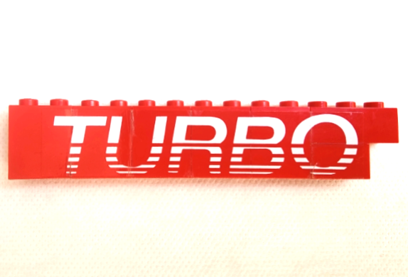 Lego Stickered Assembly 13 x 1 x 2 with White 'TURBO' Pattern Model Left Side (Sticker) - Set 5540