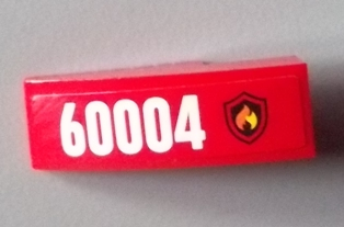 Lego Slope, Curved 3 x 1 with Black and Yellow Fire Logo Badge and '60004' Pattern Model Right Side (Sticker) - Set 60004