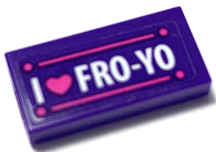 Lego Tile 1 x 2 with Heart and 'I FRO-YO' Pattern (Sticker) - Set 41320