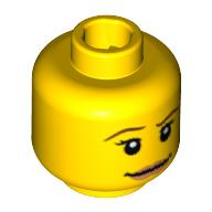 Lego Minifig Head Lifeguard, Pink Lips, Thin Brown Eyebrows and White Pupils Print [Blocked Open Stud] / Yellow