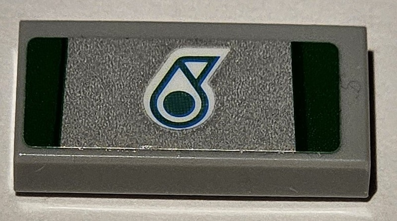 Lego Tile 1 x 2 with Dark Turquoise and White Petronas Logo and Green Stripes on Silver Background Pattern (Sticker) - Set 75883