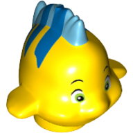 Lego Animal, Fish with Small Eyes, Medium Blue Dorsal and Tail Fin and Blue Stripes on Top Print (Flounder / Fabius) / Yellow