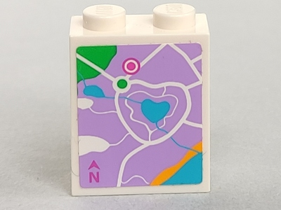Lego Brick 1 x 2 x 2 with Inside Stud Holder with Lavender Map Heartlake City Pattern (Sticker) - Set 41013