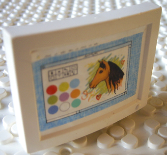 Lego Scala TV / Computer Monitor with Horse and Paint Program Pattern (Sticker) - Set 3142 / White