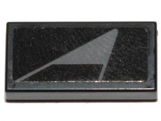 Lego Tile 1 x 2 with Black Stripe on Dark Bluish Gray Triangle Pattern Model Left Side (Sticker) - Set 75274 / Black