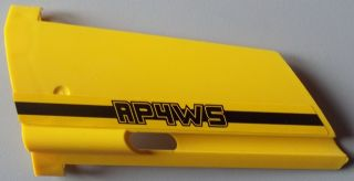 Lego Technic, Panel Fairing #21 Large Long, Small Hole, Side B with 'RP4WS' Pattern (Sticker) - Set 8295 / Yellow