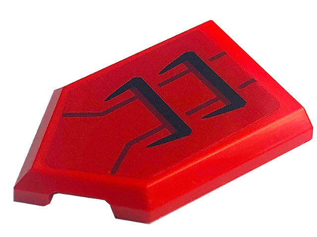 Lego Tile, Modified 2 x 3 Pentagonal with Black Air Vents and Dark Red Lines Pattern (Sticker) - Set 71773