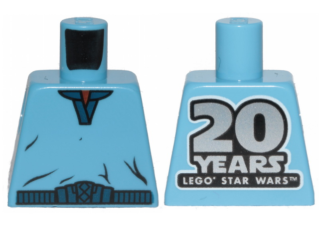 Lego Torso SW V-Collar Shirt and Dark Blue Trim with '20 YEARS LEGO STAR WARS' on Back Pattern (Lando Calrissian) / Medium Blue