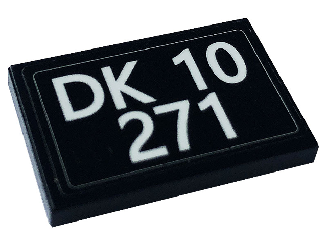 Lego Tile 2 x 3 with White 'DK 10 271' Pattern (Sticker) - Set 10271