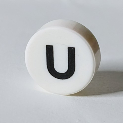 Lego Tile Round 1 x 1 with Black 'U' Print