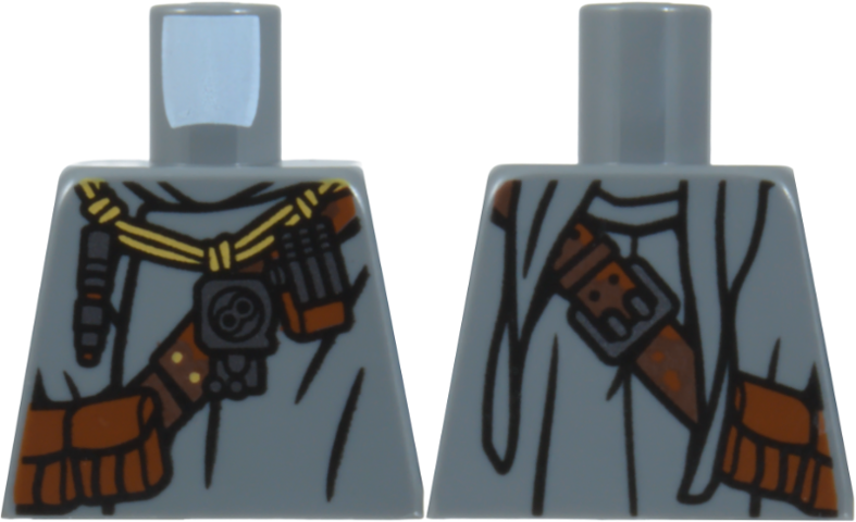 Lego Torso SW Jawa with Dark Brown and Reddish Brown Pouches and Strap, Tan Rope Necklace, Silver Buckle and Pendants, Black Folds Pattern / Dark Bluish Gray