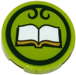 Lego Tile, Round 2 x 2 with Bottom Stud Holder with Open Book in Dark Green Circle Pattern (Sticker) - Set 41176