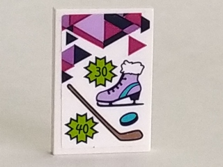 Lego Tile 2 x 3 with Hockey Stick, Puck and Figure Skate Pattern (Sticker) - Set 41322