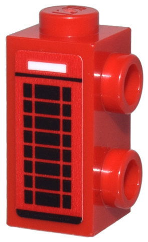 Lego Brick, Modified 1 x 1 x 1 2/3 with Studs on Side with London Telephone Box with Black Grid and Lines and White Rectangle Pattern (Sticker) - Set 76437