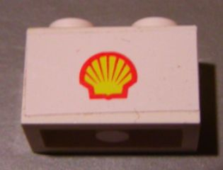 Lego Brick 1 x 2 with Small Shell Logo on White Background Pattern (Sticker) - Set 7813 / White