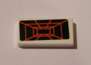 Lego Tile 1 x 2 with Red 3D Geometric Projection on Black Background Pattern (Sticker) - Set 7754