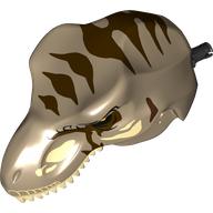Lego Animal Body Part, Dinosaur, Tyrannosaurus Rex Head with Pin, Light Bluish Grey Teeth, Tan Markings, Dark Brown Stripes Print / Dark Tan