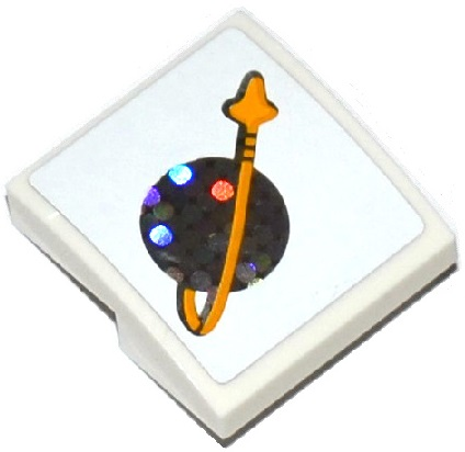 Lego Slope, Curved 2 x 2 x 2/3 with Classic Space Logo with Bright Light Orange Arrow Pattern (Sticker) - Set 41128 / White