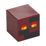 Lego Minifig Head Special, Cube with Pixelated Face, Red, Orange, Yellow Square Eyes, Black Squares Print