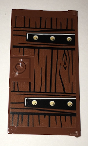 Lego Door 1 x 4 x 6 with Stud Handle with Wood Grain and Metal Brackets with 6 Gold Bolts Pattern (Sticker) - Set 70594